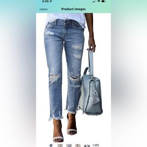 DOKOTOO Women’s patchwork destroyed raw item jeans